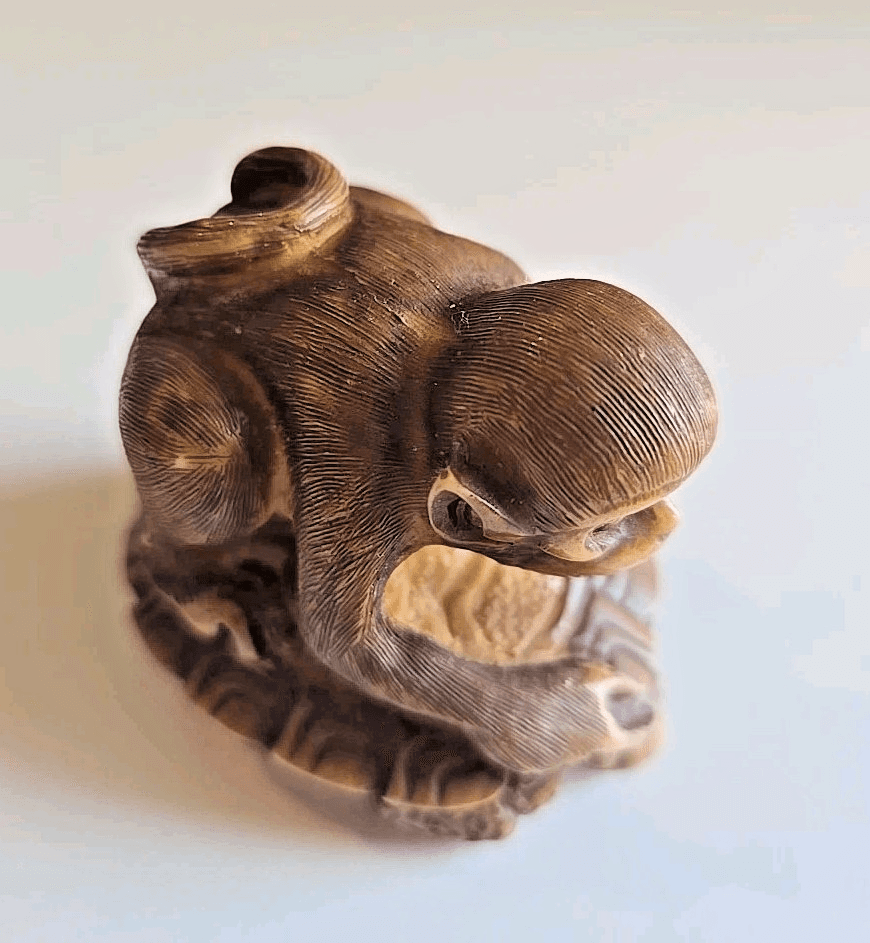 Netsuke Monkey Antique Japanese Boxwood Vintage Ojime Edo Japan - Thumbnail 9