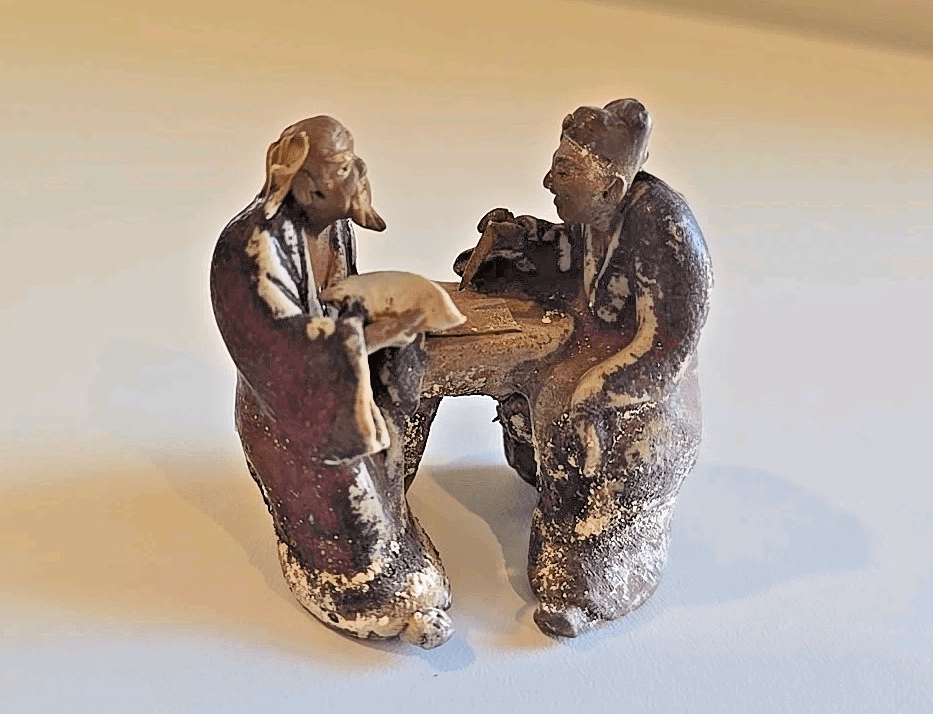 Antique Vintage Two Asian Chinese Mudmen Figurine - Thumbnail 4