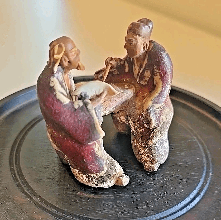 Antique Vintage Two Asian Chinese Mudmen Figurine - Thumbnail 2
