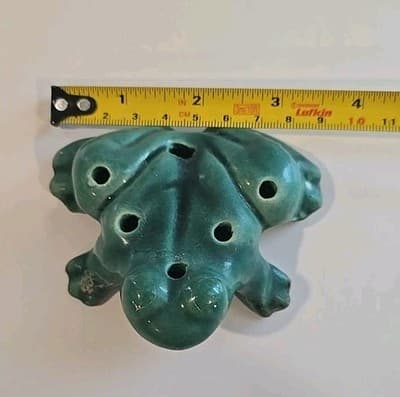 Vintage Antique Flower Frog Green & Brown Art Pottery Decor Patina - Thumbnail 7