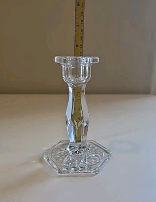 5 1/2" CRYSTAL CANDLE HOLDER FACETED STEM HEXAGON BASE/TOP-DIAMOND SHAPED - Thumbnail 6