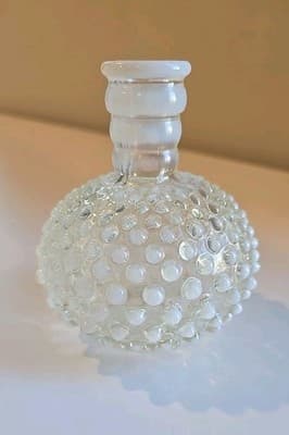 VTG Fenton Opalescent Moonstone Hobnail Bud Vase Perfume Bottle Decanter