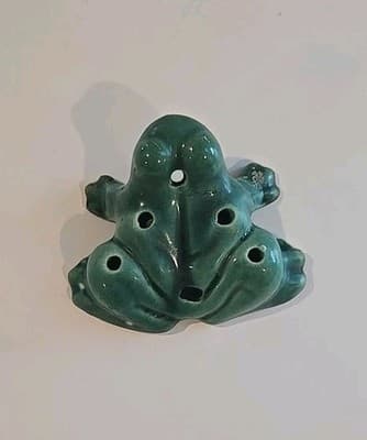 Vintage Antique Flower Frog Green & Brown Art Pottery Decor Patina - Thumbnail 5