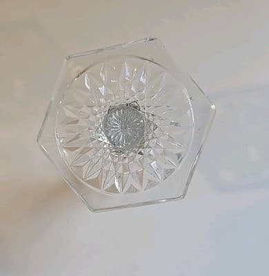 5 1/2" CRYSTAL CANDLE HOLDER FACETED STEM HEXAGON BASE/TOP-DIAMOND SHAPED - Thumbnail 3