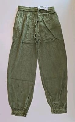 Rhea NWT Olive Green Harem Pants Boho Festive Jogger Button Cuff One Size
