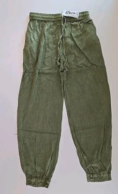 Rhea NWT Olive Green Harem Pants Boho Festive Jogger Button Cuff One Size - Thumbnail 3