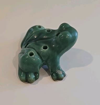 Vintage Antique Flower Frog Green & Brown Art Pottery Decor Patina - Thumbnail 6