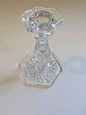 5 1/2" CRYSTAL CANDLE HOLDER FACETED STEM HEXAGON BASE/TOP-DIAMOND SHAPED - Thumbnail 4