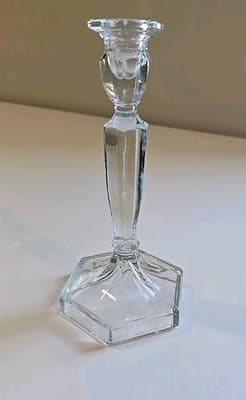 Vintage Clear Pressed Glass Candle Holder Hexagon Base 8-1/2 Inches