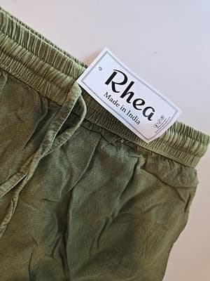 Rhea NWT Olive Green Harem Pants Boho Festive Jogger Button Cuff One Size - Thumbnail 4