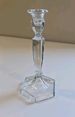 Vintage Clear Pressed Glass Candle Holder Hexagon Base 8-1/2 Inches - Thumbnail 2