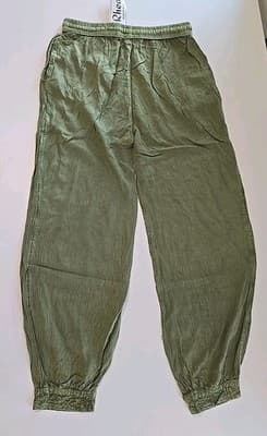 Rhea NWT Olive Green Harem Pants Boho Festive Jogger Button Cuff One Size - Thumbnail 2