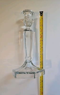 Vintage Clear Pressed Glass Candle Holder Hexagon Base 8-1/2 Inches - Thumbnail 6