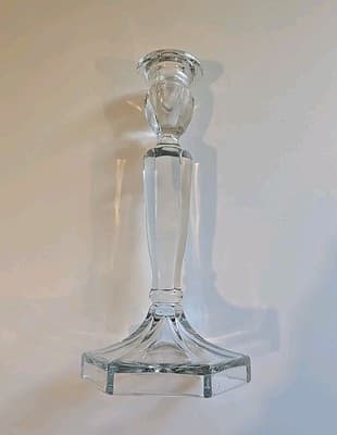 Vintage Clear Pressed Glass Candle Holder Hexagon Base 8-1/2 Inches - Thumbnail 5