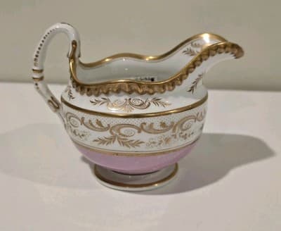 Antique 19th c. English Derby Porcelain Creamer Cream Jug Pitcher Pink Gold