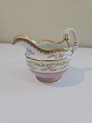 Antique 19th c. English Derby Porcelain Creamer Cream Jug Pitcher Pink Gold - Thumbnail 3