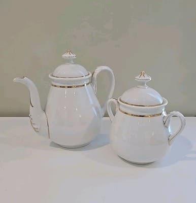 Antique Haviland Limoges Wedding Ring Pattern Tea/Coffee Pot & Sugar