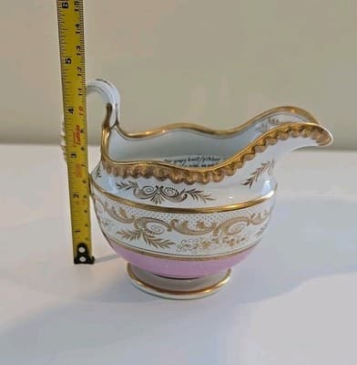 Antique 19th c. English Derby Porcelain Creamer Cream Jug Pitcher Pink Gold - Thumbnail 10