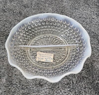 VINTAGE ANCHOR HOCKING HOBNAIL MOONSTONE DIVIDED BOWL 1941-1946
