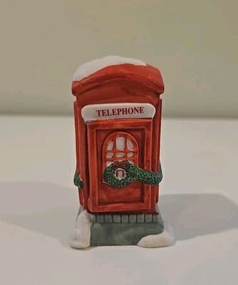 Vintage Christmas Village Red Telephone Booth Ceramic 3.75 Inch High