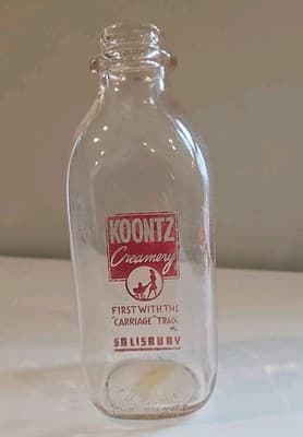 Rare Vintage Koontz Creamery Quart Milk Glass Bottle Salisbury, MD