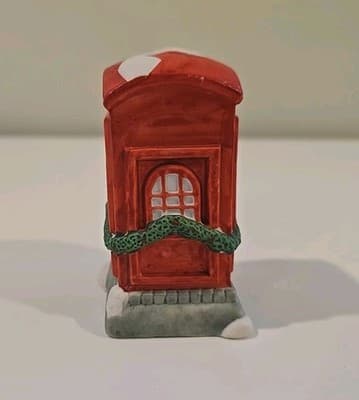 Vintage Christmas Village Red Telephone Booth Ceramic 3.75 Inch High - Thumbnail 4