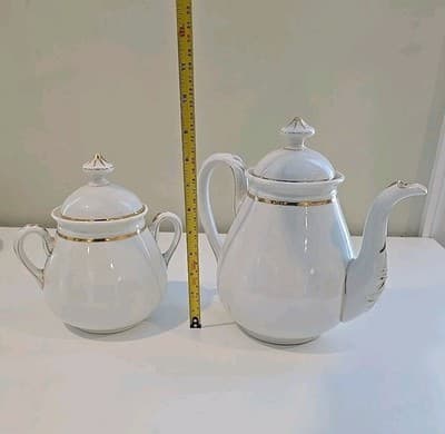 Antique Haviland Limoges Wedding Ring Pattern Tea/Coffee Pot & Sugar - Thumbnail 10
