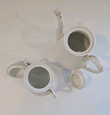 Antique Haviland Limoges Wedding Ring Pattern Tea/Coffee Pot & Sugar - Thumbnail 7