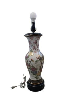 Fujita Kutani Rare Japanese Oriental Exquisite Vintage Peacock Floral Lamp - Thumbnail 11