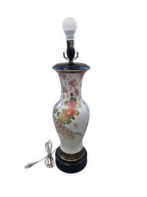 Fujita Kutani Rare Japanese Oriental Exquisite Vintage Peacock Floral Lamp - Thumbnail 5