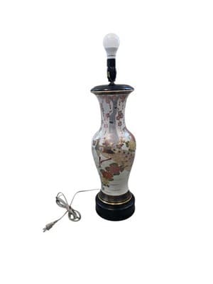 Fujita Kutani Rare Japanese Oriental Exquisite Vintage Peacock Floral Lamp - Thumbnail 3