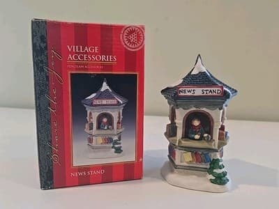 Vtg Share The Joy Village Accessories Collectables Porcelian News Stand