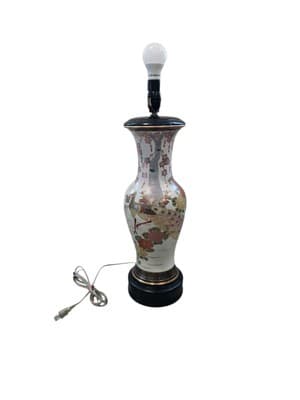 Fujita Kutani Rare Japanese Oriental Exquisite Vintage Peacock Floral Lamp - Thumbnail 2