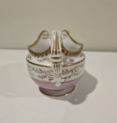 Antique 19th c. English Derby Porcelain Creamer Cream Jug Pitcher Pink Gold - Thumbnail 2