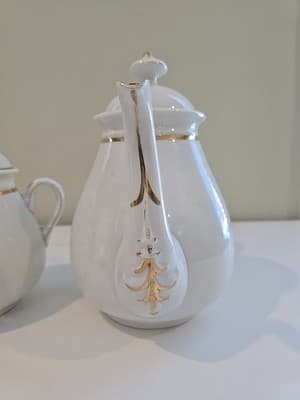 Antique Haviland Limoges Wedding Ring Pattern Tea/Coffee Pot & Sugar - Thumbnail 5