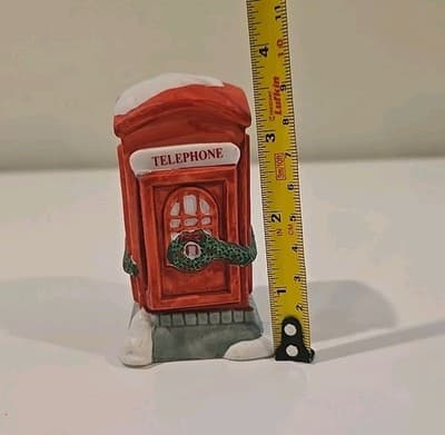 Vintage Christmas Village Red Telephone Booth Ceramic 3.75 Inch High - Thumbnail 2