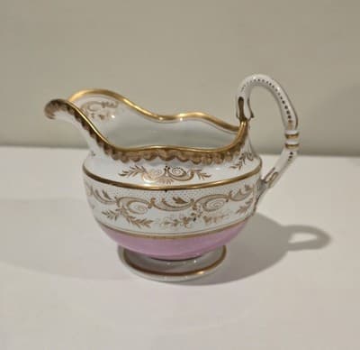 Antique 19th c. English Derby Porcelain Creamer Cream Jug Pitcher Pink Gold - Thumbnail 4