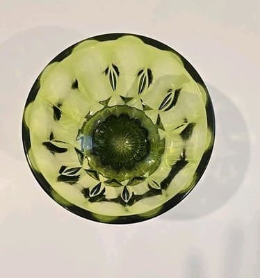 Vintage MCM Anchor Hocking Avocado Green Glass Pedestal Footed Bowl Candy Dish - Thumbnail 3