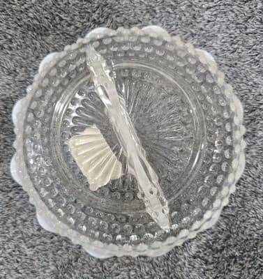 VINTAGE ANCHOR HOCKING HOBNAIL MOONSTONE DIVIDED BOWL 1941-1946 - Thumbnail 4