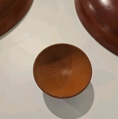 Japan Lacquer Ware Wooden Bowls with Carved Flowers MCM & Small Wooden Bowl 3pc - Thumbnail 7