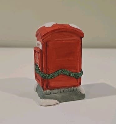 Vintage Christmas Village Red Telephone Booth Ceramic 3.75 Inch High - Thumbnail 3