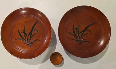 Japan Lacquer Ware Wooden Bowls with Carved Flowers MCM & Small Wooden Bowl 3pc