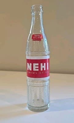 NEHI Beverages Soda Pop Bottle Clear Glass Ribbed Sides 10 oz Vintage 1970's