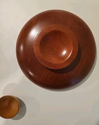 Japan Lacquer Ware Wooden Bowls with Carved Flowers MCM & Small Wooden Bowl 3pc - Thumbnail 6