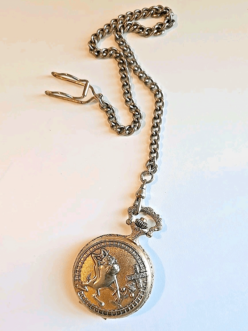 Vtg Armitron Acme Looney Tunes Tasmanian Devil Railroad Pocket Watch w/ Chain - Thumbnail 5
