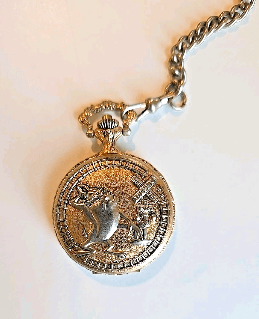 Vtg Armitron Acme Looney Tunes Tasmanian Devil Railroad Pocket Watch w/ Chain - Thumbnail 2