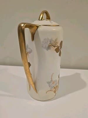 Antique Prussia Royal Rudolstadt White Rose Chocolate Pot - Thumbnail 5