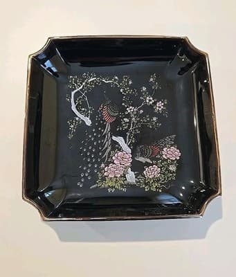 Vintage Decorative Japanese Peacock Plate Black Gold