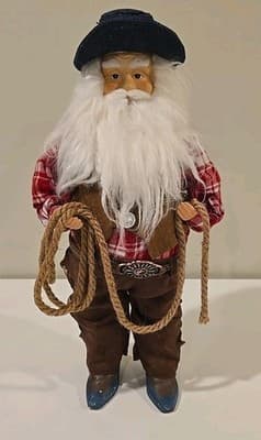 Cowboy Santa Doll With Lasso & Saddle - 16" Tall Western Rancher #S-4