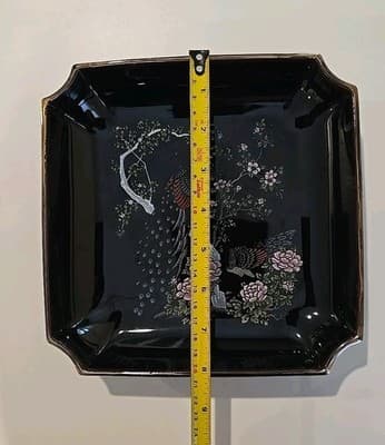 Vintage Decorative Japanese Peacock Plate Black Gold - Thumbnail 2